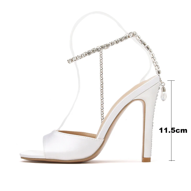 Kcenid New Design Silk Peep Toe Women Sandals Elegant Summer Rhinestone Buckle Strap High Heels Banquet Party Gladiator Shoes