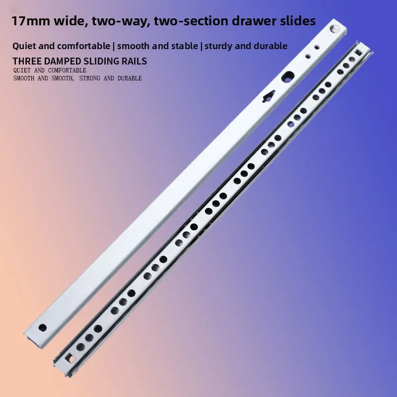 

1708 17mm Two-Way Telescopic Slides Silent Steel Ball 2-Section Narrow Mini Drawer Rails For Cabinet & Wardrobe