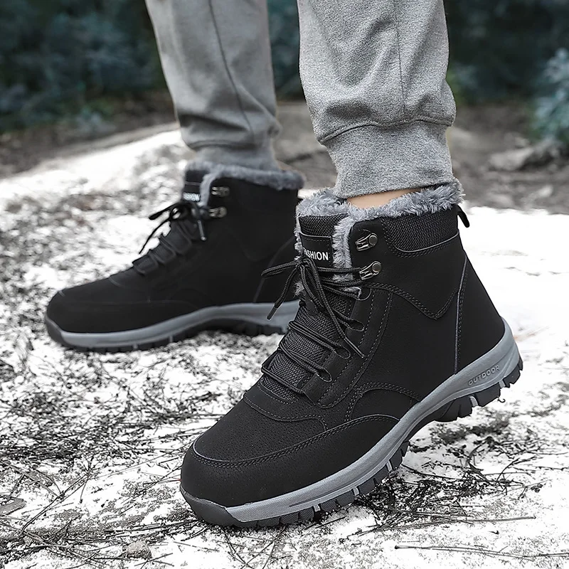 

Men's Boots Winter Work Cotton Shoes Outdoor Wear-resistant Thick Sole Fashion Plush Warmth Casual Snow Boots for Women 2024