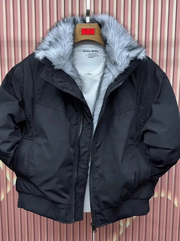 

Высококачественная мужская хлопковая куртка с большим меховым воротником, зимняя новинка, универсальная, стильная, с индивидуальным дизайном, приталенного кроя, с длинными рукавами.