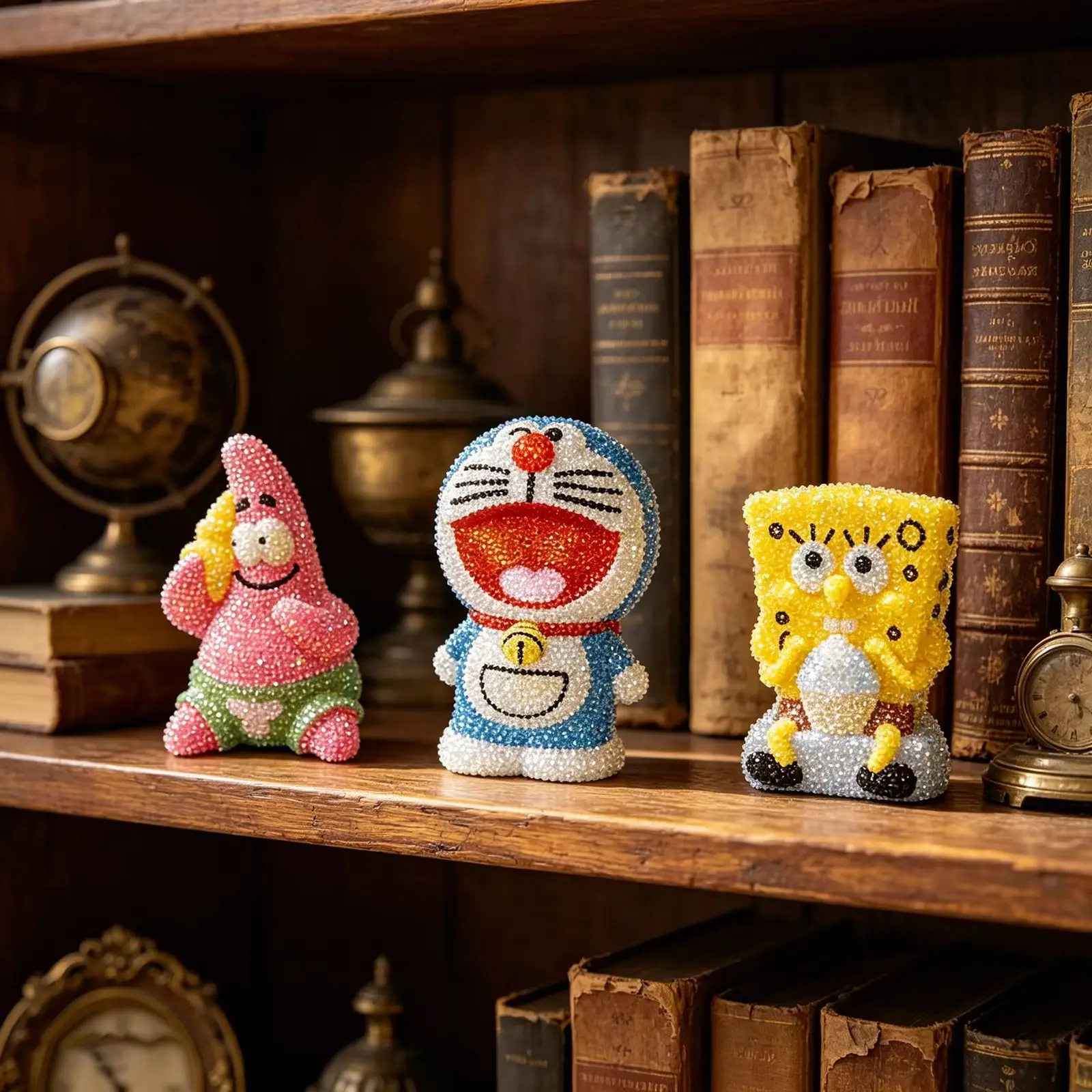 Hucha de Bob Esponja y Doraemon con Diamantes, Linda Caja de Monedas de Dibujos Animados DIY con Pedrería Brillante, Regalo para Niños, Decoración para el Hogar/Escritorio