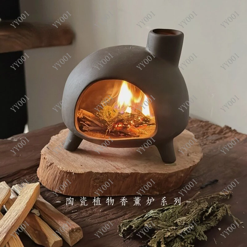 

Керамическая аромалампа ручной работы с подносом, дизайн в виде маленького камина, подставка для благовоний, декор для дома