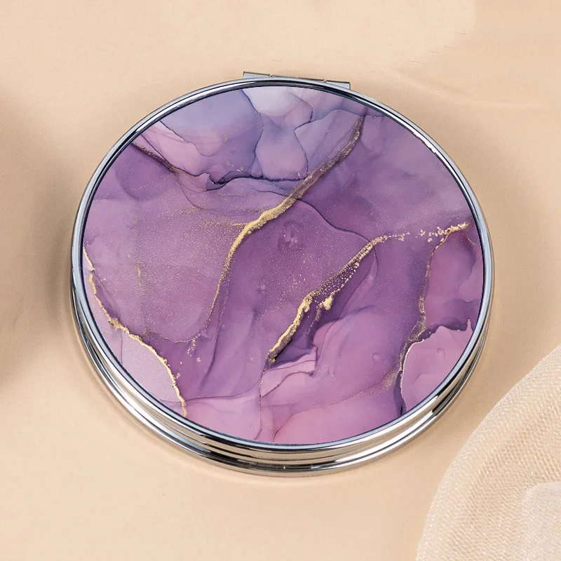 Compact Portable Pocket Mirror Double-Sided Folding round Marbling Cosmic Design for Travel And On-the-Go Touch-ups