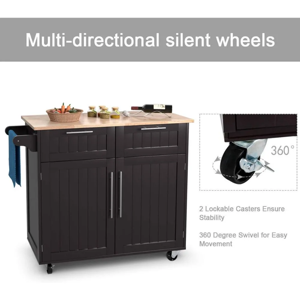 Giantex المطبخ جزيرة عربة المتداول عربة التخزين جزر المزرعة المنزل القهوة بار تخدم عربة المرافق مع الأدراج ، كابينة #4