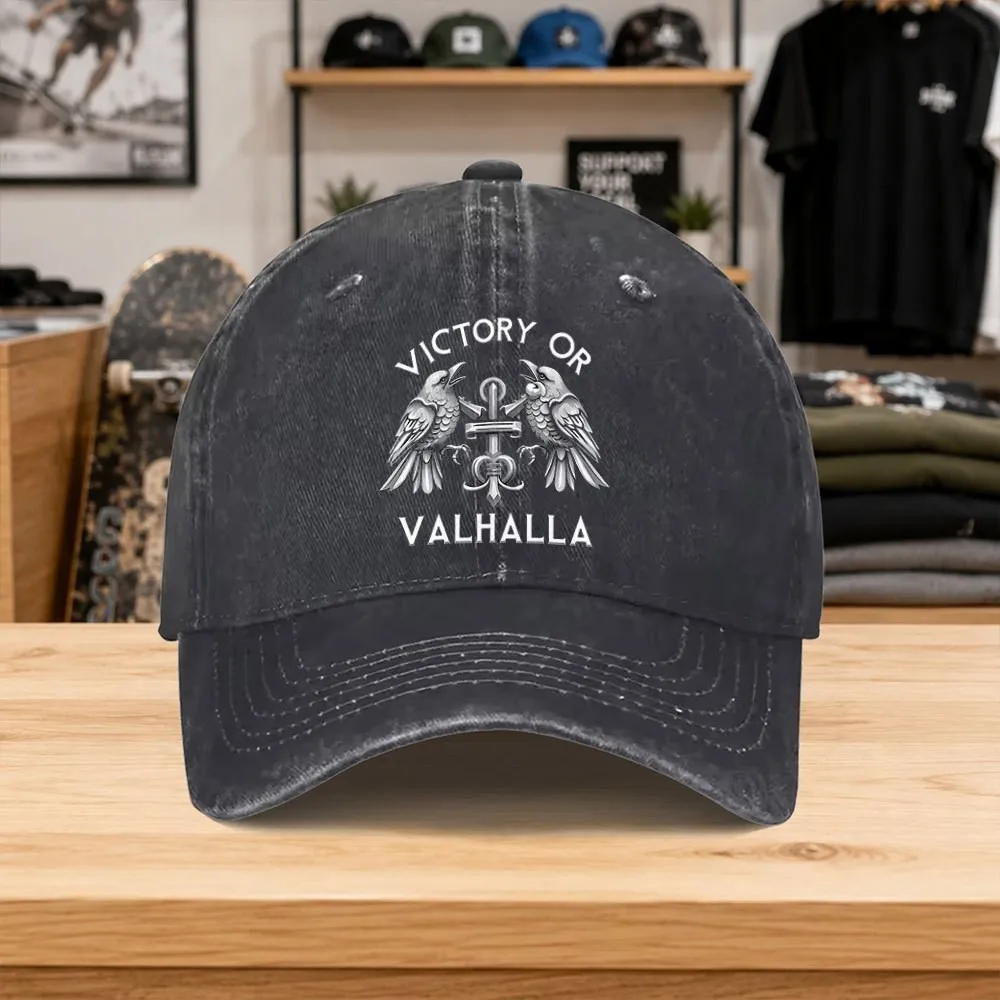 Victory or Valhalla Viking Baseball Cap, Washed Cotton Unisex Cap for Outdoor Sports Casual Wear
