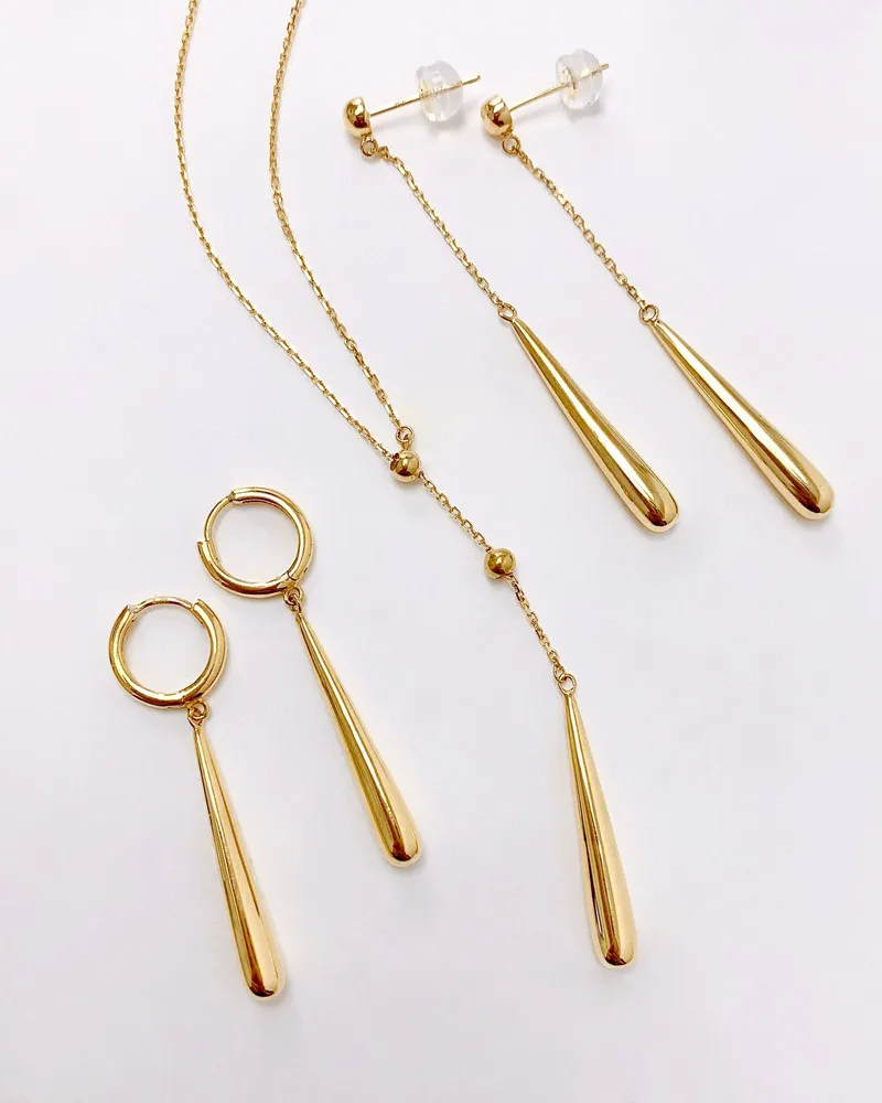 UBESTNICE Ins Zoro Real 18K Solid Yellow Gold Fine Jewelry AU750 Long Link Water Drop Earrings for Women Tassel Chain Necklaces