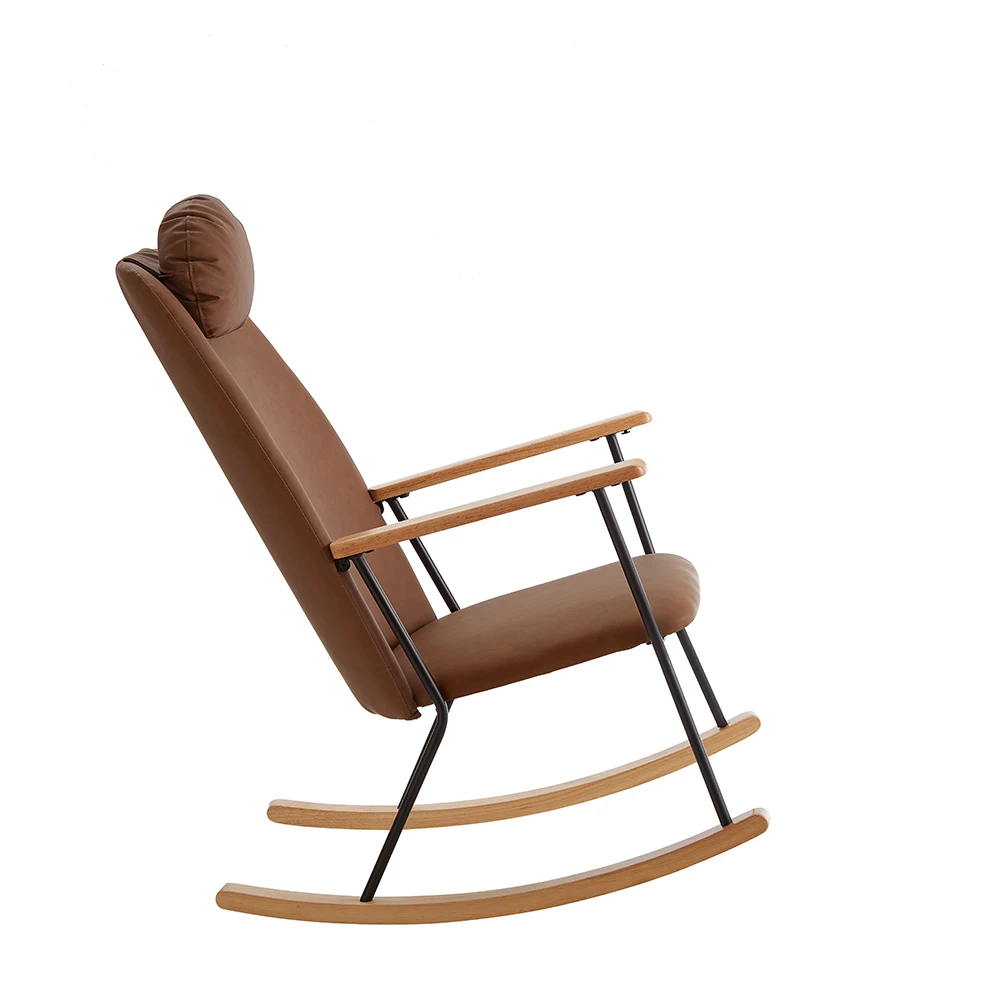 Adjustable Headrest Pillow Rocking Chair,Technical Leather Upholstered Glider Rocker with High Backrest,Modern Rocking Accent