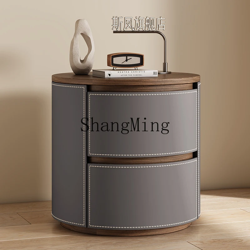 

ZYYhousehold bedroom cream wind bedside table creative light luxury high sense small solid wood rack