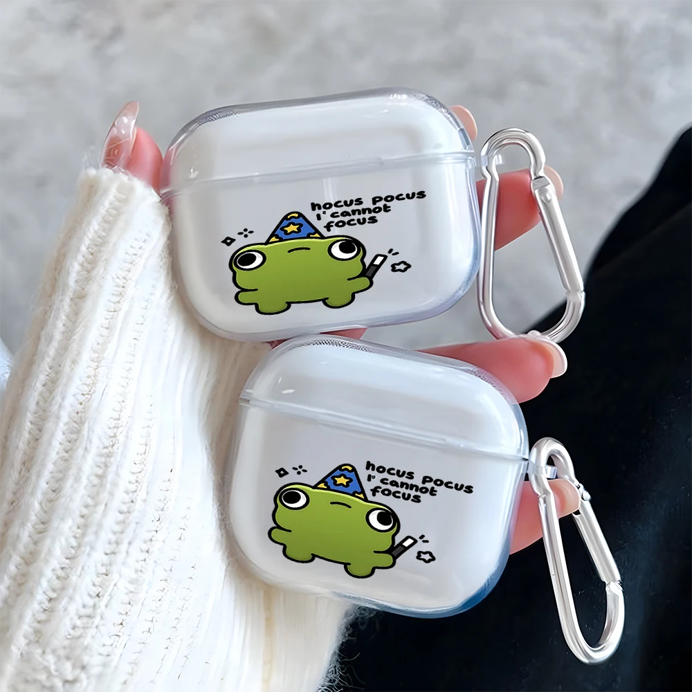 Cute Cartoon Wizard Frog Clear Earphone Case for AirPods Pro 3/Pro 2/Pro Earbuds Case for AirPods 1/2/3/4 TPU Protective Cover