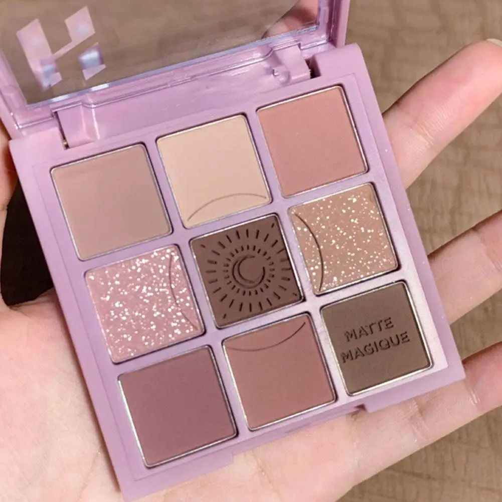 Paleta de sombras de ojos, 9 colores, rosa, Nacarado, mate, brillante, pigmentos, brillo, H4G0