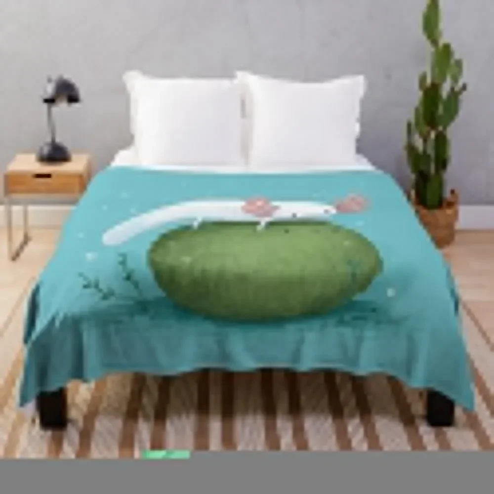 

Axolotl on a Mossball Throw Blanket Beach Fluffy Shaggy blankets and throws Blankets