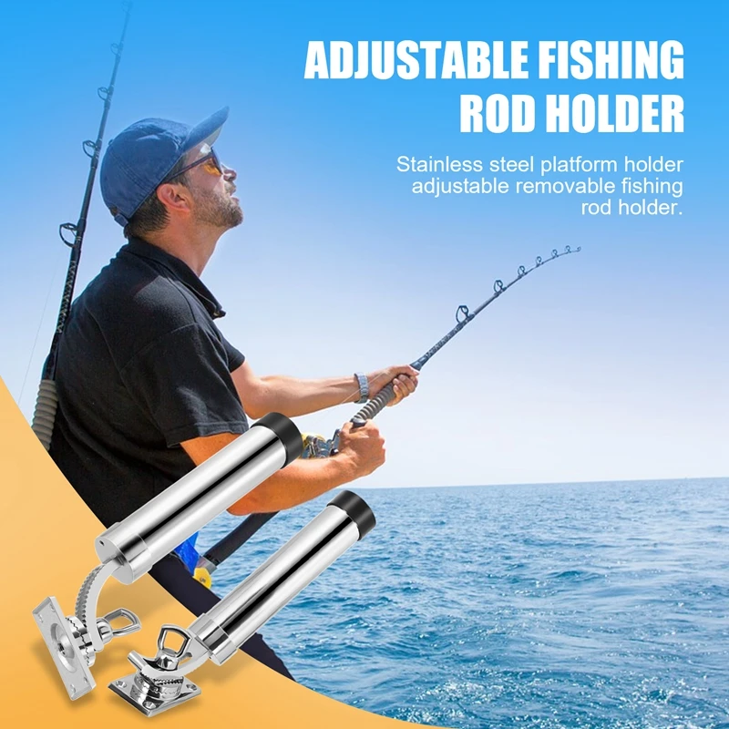 Soporte de caña de pescar para barco, soporte de caña de pescar ajustable, plateado