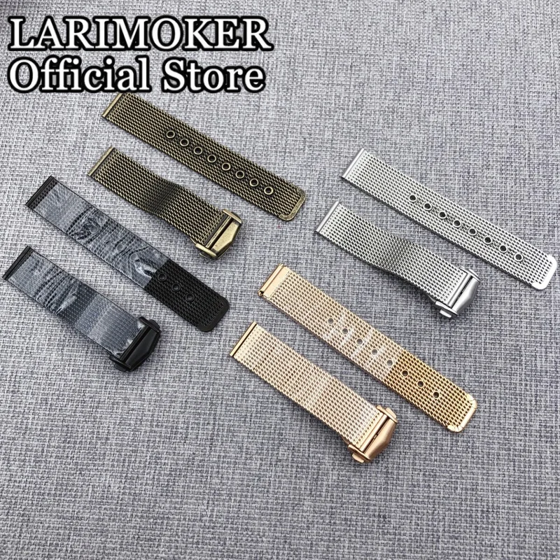 LARIMOKER 20mm Silver/Rose Gold/Black/Bronze Stainless Steel Mesh Watch Strap Bracelet Metal Wristband Watch Accessories Parts