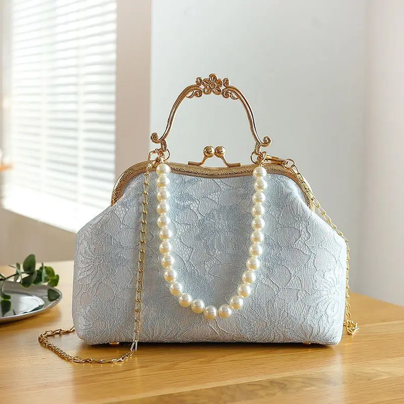 Vintage Classic Lace Bag Beads Wedding Shell Lock Bags Women Shoulder Crossbody Bag Chain Women\'s Handbags Purses