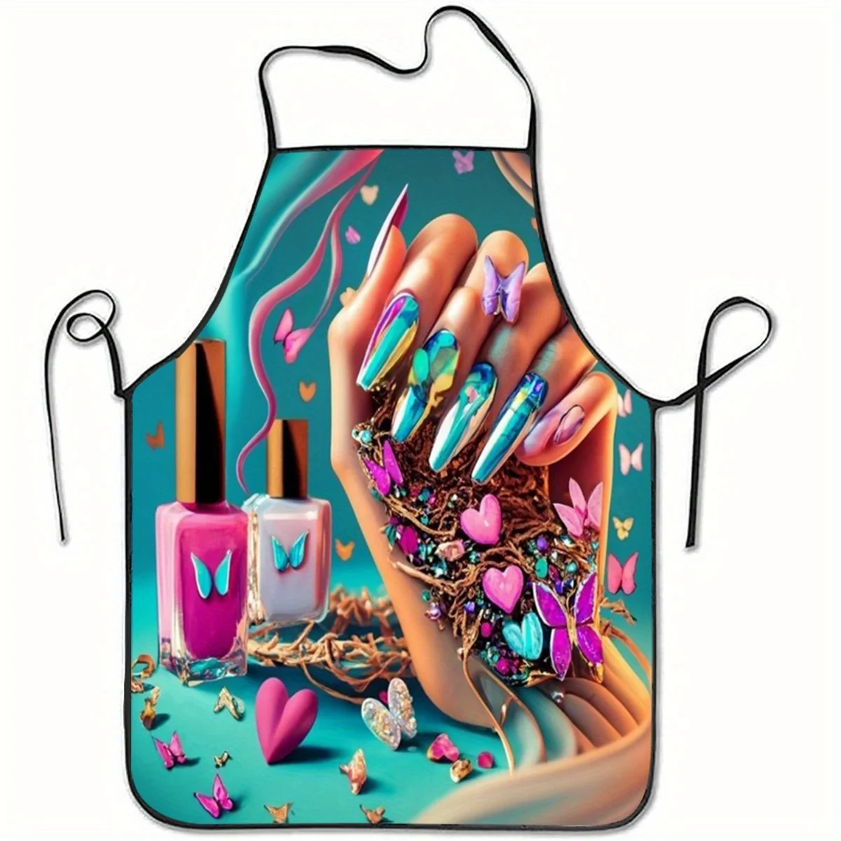 

«Шарный фартук для дизайна ногтей — яркий дизайн бабочки с акцентами в форме сердца, идеально подходит для приготовления пищи на кухне и любителей красоты»