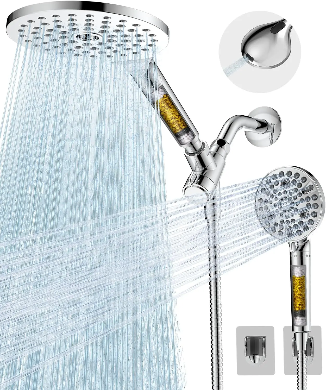 

Dual Filtered Shower Head Combo with High Pressure Rain and Handheld Spray for Healthier Skin