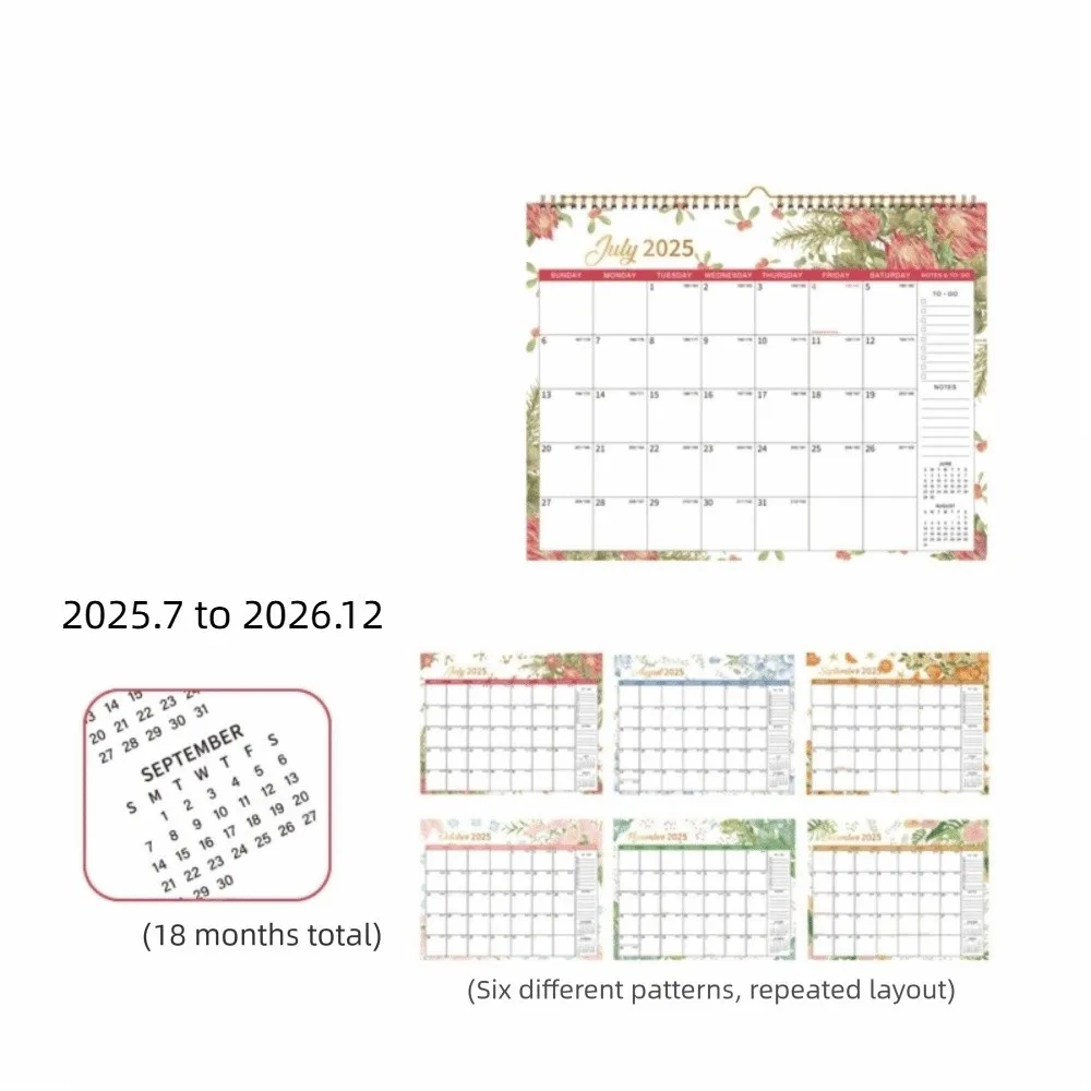 

Creative Wall Calendar Spacious Thick Paper Hanging Calendar with Waterproof Cover Monthly Layout 18-Month Calendar