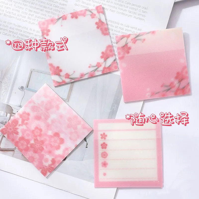 50 Blatt Niedliche Sakura Transparente Haftnotizen Wasserfeste PET-Notizblöcke für Tagebuch Planer Schule Büro