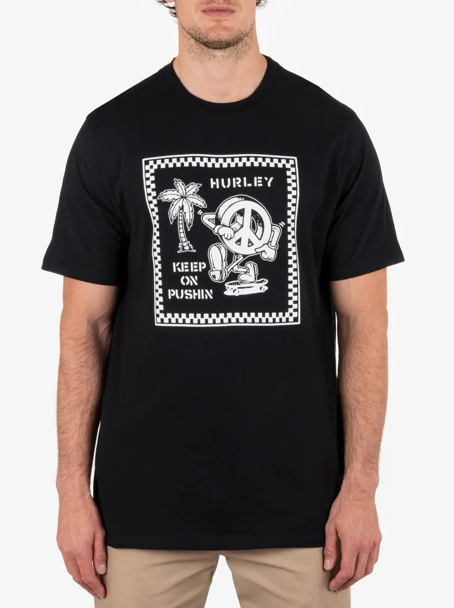 Camiseta de manga corta para hombre y mujer, camiseta de algodón puro con estampado de patrón Hurley para monopatín y surf al aire libre, marca de lujo de verano