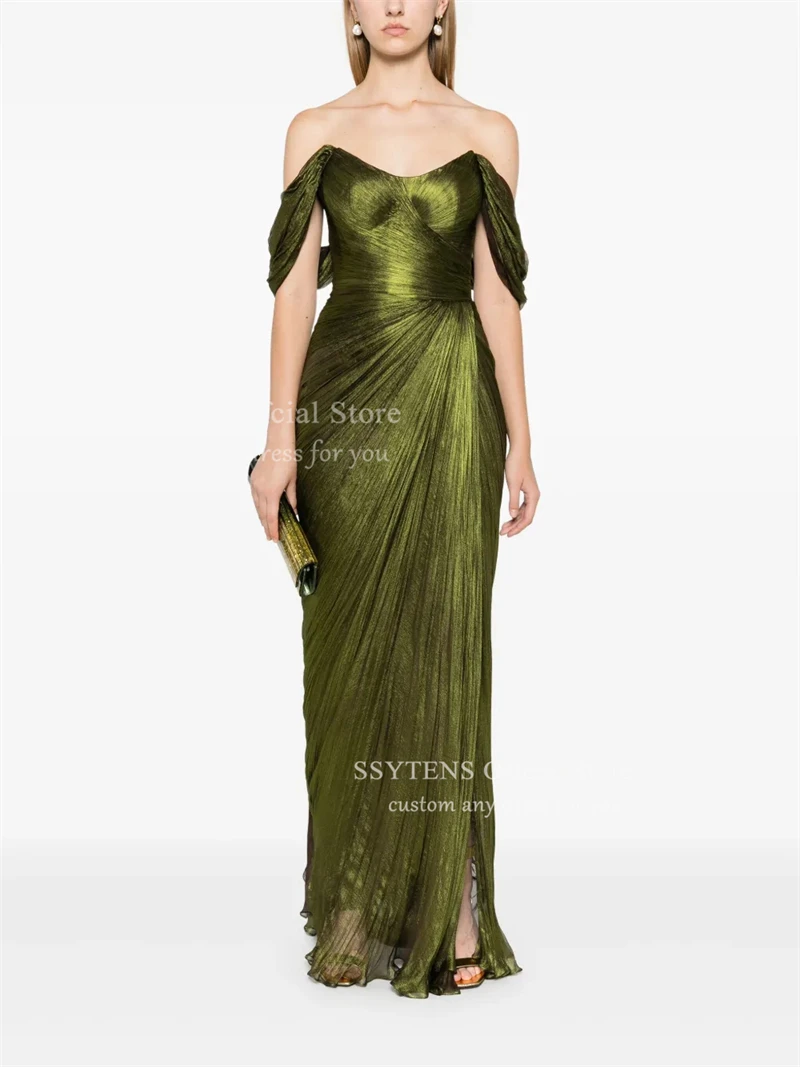 فساتين سهرة طويلة أنيقة باللون الأخضر من SSYTENS بدون أكمام مطوي حورية البحر فستان حفلات من الحرير والساتان مناسبة رسمية للحفلات الراقصة حسب الطلب