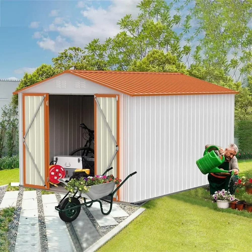 

8 X 10 Ft Storage Shed, Aluminum Alloy Outdoor Storage/Tool/Garden/Bicycle/Metal Shed, Double Door, 120''L x 100''W x 75.20''H