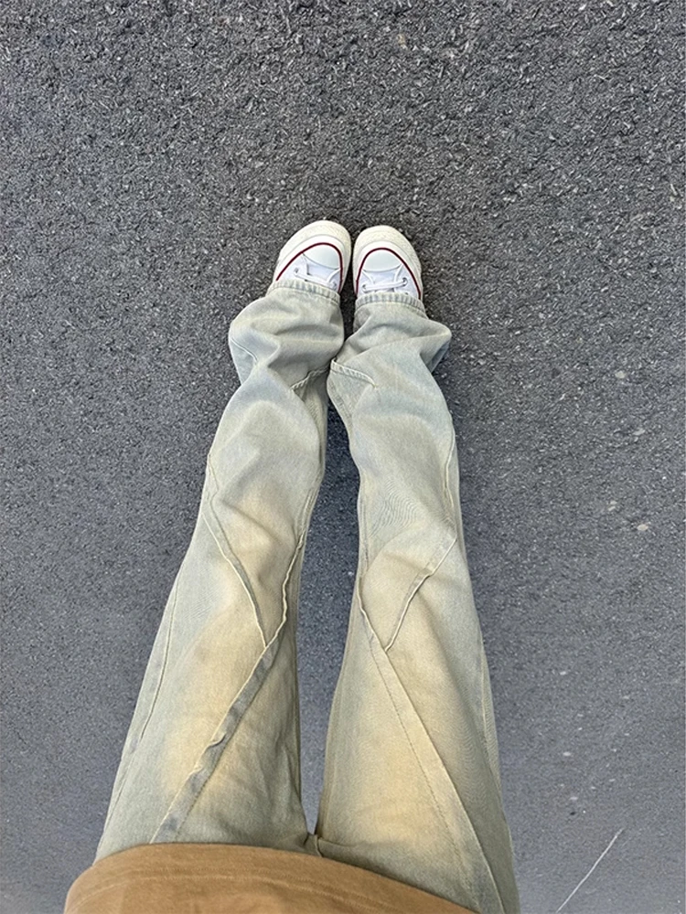 

Женские джинсы Slim Fit с высокой талией и прямыми штанинами в американском ретро-стиле, цвет цементно-желтый/грязно-желтый, длинные брюки из хлопка и полиэстера