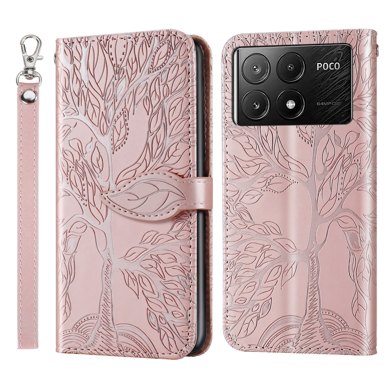 

For Redmi K70E 5G case, Tree of Life leather case with card slot, clamshell leather case