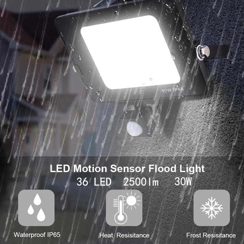 LED PIR Motion Sensor Floodlight Outdoor Wall Light AC220V 50W 30W 20W 10W IP66 Waterproof LED Spotlight For Garden Courtyard image 4