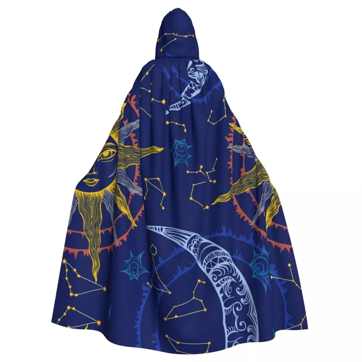 

Adult Vampire Hooded Cape Robe Sun Moon and Zodiac Navy Blue Print Cloak Halloween Cosplay Costumes