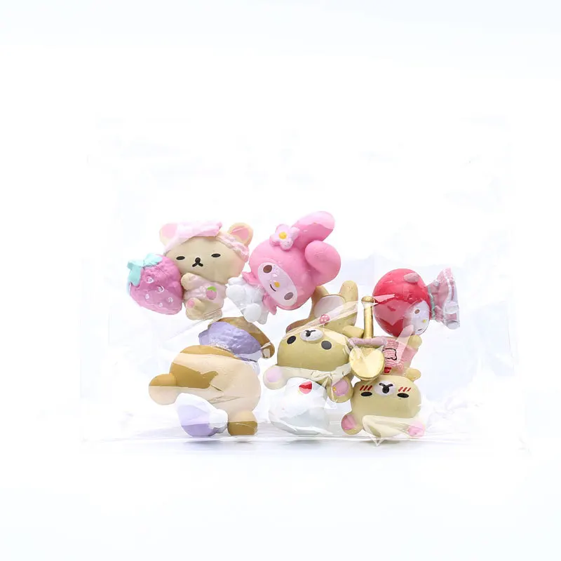 6pcs Mini Sanrio Figure My Melody Brown Bear Chef Hat Action Figures Kuromi Doll  DIY Cake Decorate Toys Gifts For Children