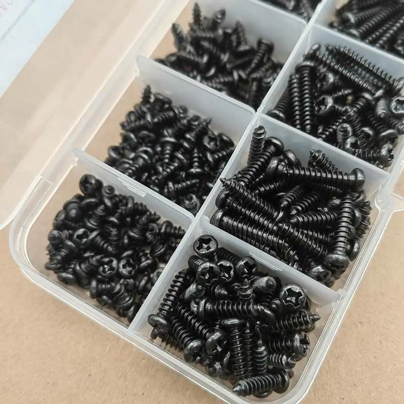 440pcs M3 Carbon Steel Black PA Cross Recessed Pan Head Self-Tapping Screws Assortment Kit with Tweezers 3