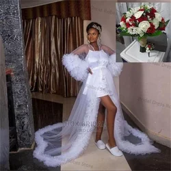 White 2 Pieces Bride Maternity Dresses for Photo Shoot With Belt Slip Dress+Long Robe Night Wear Pregnant Custom Made Prom Dress
