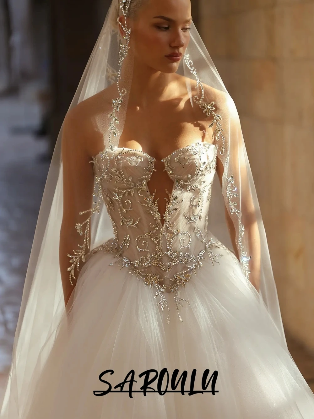 Sweetheart Neck Corset Wedding Dress Delicate Crystals Princess Bridal Gown Ethereal Tulle Skirt Customized Elegant Bride Wear