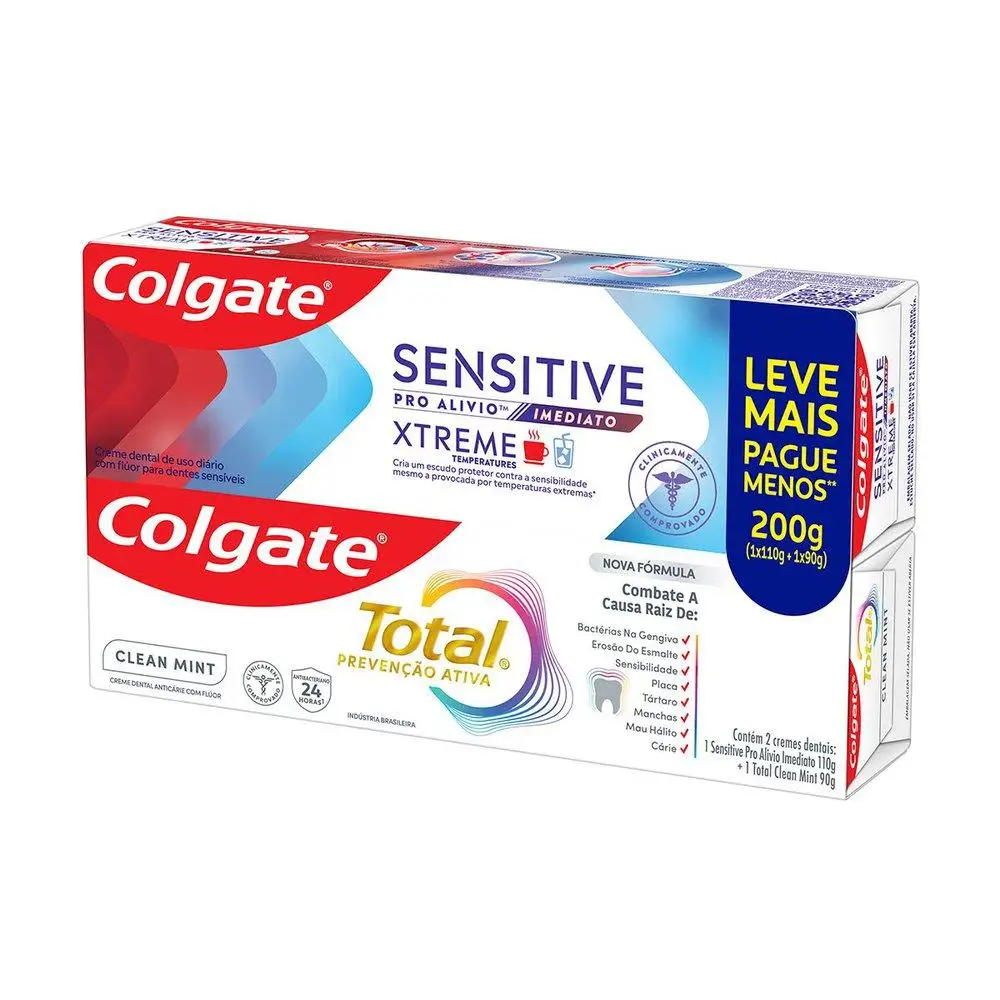 Colgate Xtreme Sensitive Pro Toothpaste Kit-Immediate Relief 110g + Colgate Clean Mint Total Active Prevention 90g