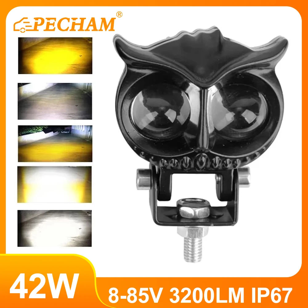 Thickened Version Motorcycle Spotlights Led  Yellow White Owl 4 Modes Strobe Motorcycle Lamp Universal Moto Headlight Spotlights