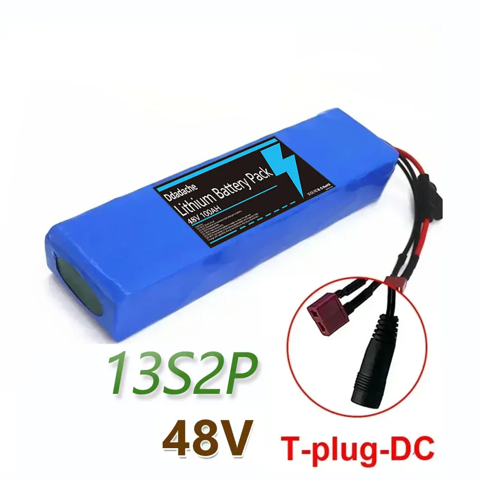 13S2P 48V 100000mAh 100Ah Lithium-ion batterijpakket met 250W 350W 500W 750W 1000W BMS en een gratis 54.6V oplader
