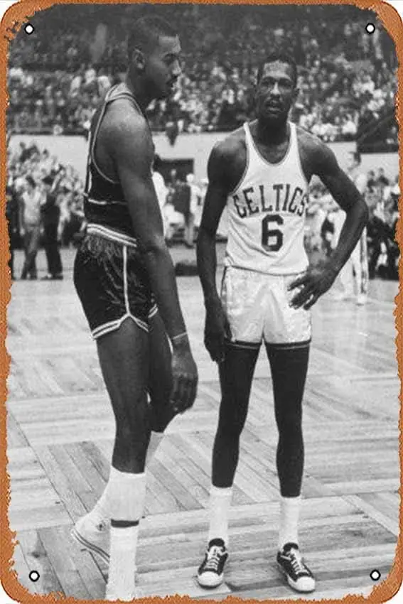 Vintage Tin Signs Basketball Players Bill Russell and Wilt Chamberlain During Game Funny Decorations for Home Bar Pub Cafe Farm