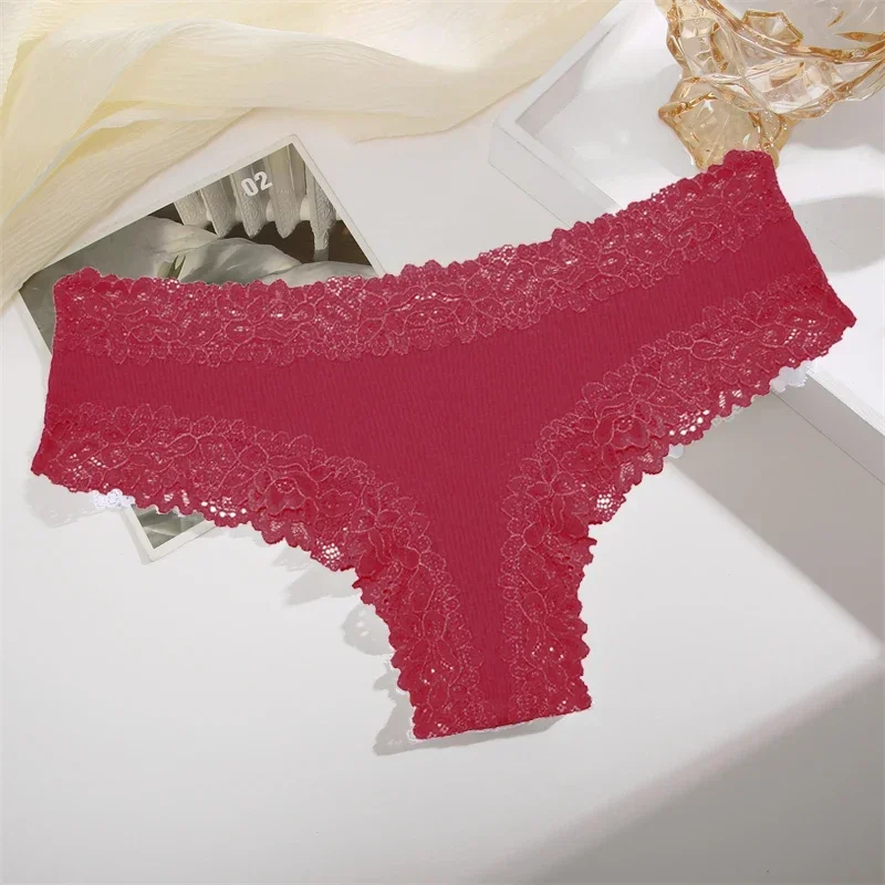 Women's Cotton Brazilian Panties Sexy Lace Floral Lingerie For Female Seamless Low Rise Briefs Ladies Intimates Lingerie