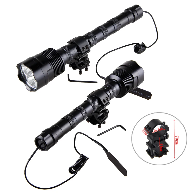 Tactical Red Beam Flashlight 3x R5 LED Torch Powerful Night Hunting Light with Rifle Scope Mount Power by 3*18650 Battery