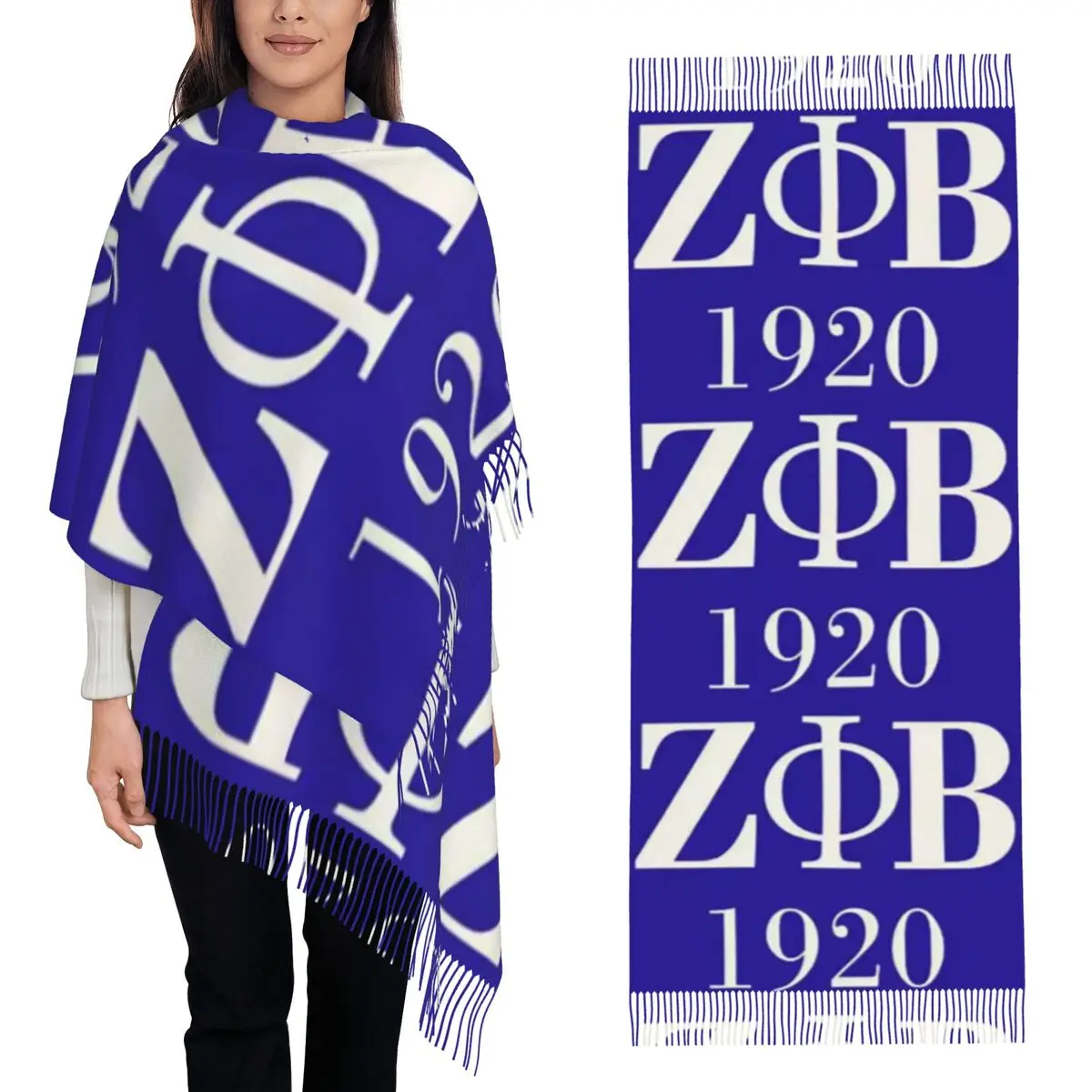 Zeta Phi Beta Sorority Logo Greek Letter 1920 Scarf Tassel Scarves Women Soft Warm Shawls and Wraps Large Fall Winter Shawl Wrap