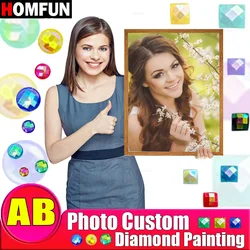 HOMFUN AB Foto personalizzata fai da te diamante ricamo cristallo diamante pittura punto croce diamante mosaico kit regalo di compleanno