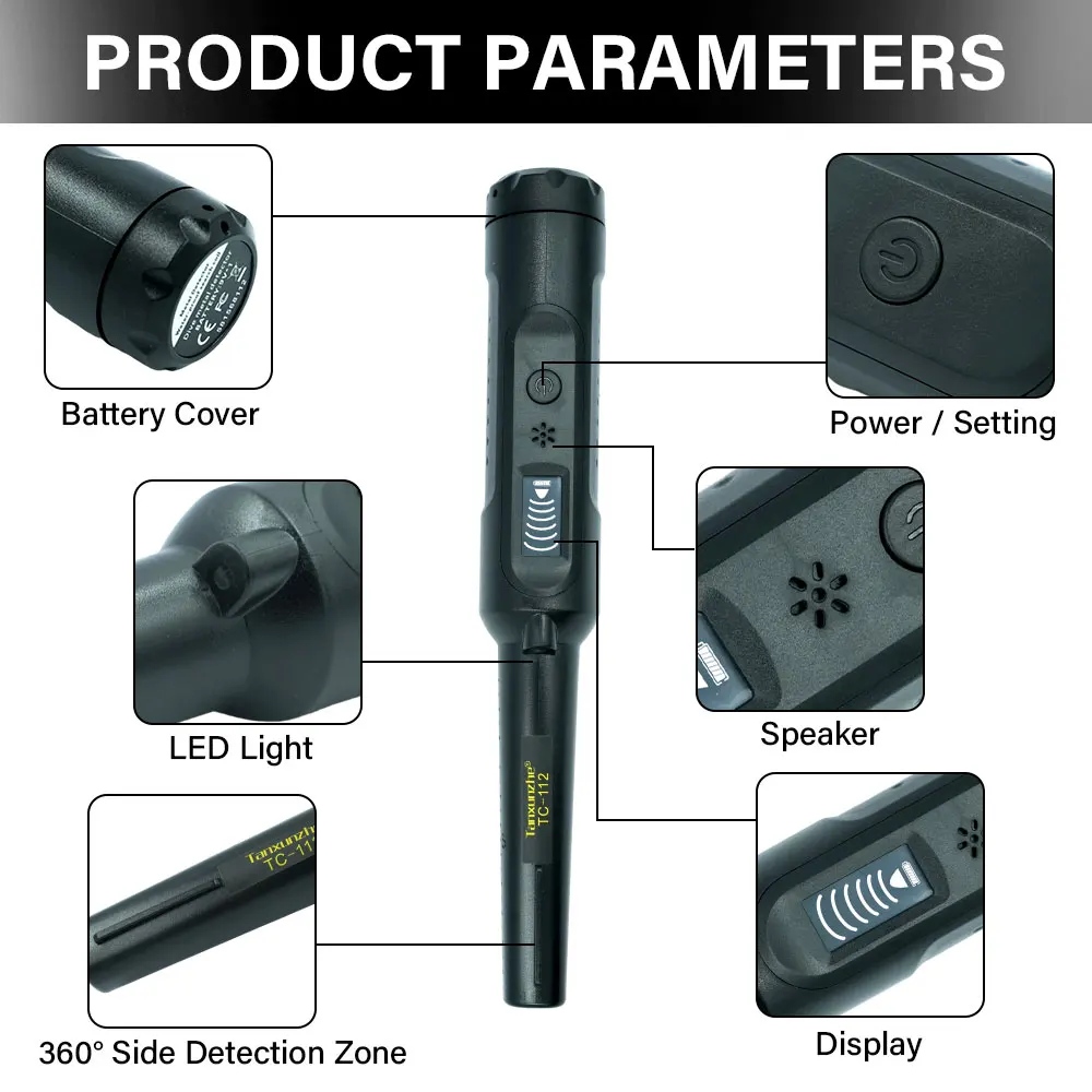 Detector de Metales portátil TC-112, escáner subterráneo de alta sensibilidad, varilla de posicionamiento impermeable, búsqueda para joyería de oro y plata