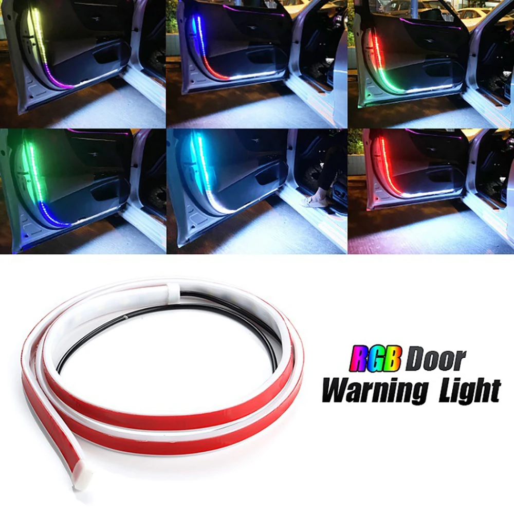 

120cm Flexible Car LED Door Warning Light Red White Colorful Decoration Welcome Lamp Strips Strobe Flashing Light Anti Collision