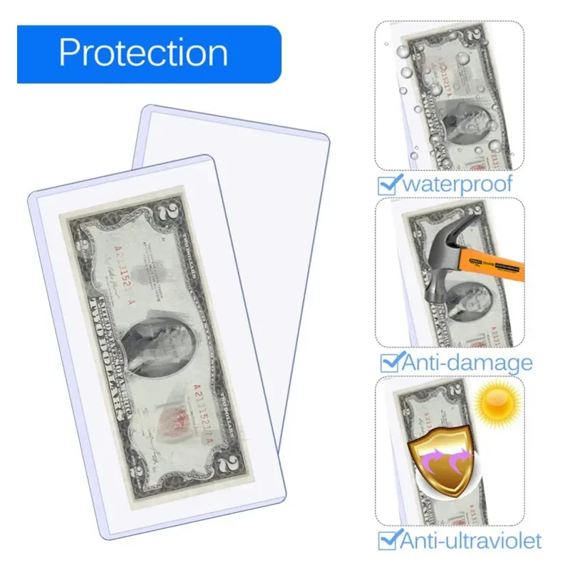 

1000Pcs New Clear Hard Plastic Sleeve Clip Paper Money Notes Bills Holder 110*205MM