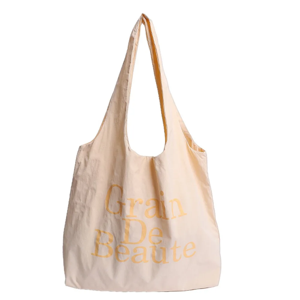 

Solid Color Korean Nylon Tote Bags Casual Large Capacity Letter Shoulder Bag Lightweight Shopping Commute Bag Students