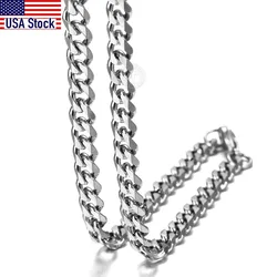 3-7mm Cuban Chain Necklace for Men Women Silver Color Stainless Steel Miami Curb Link Choker Dropshipping Jewelry