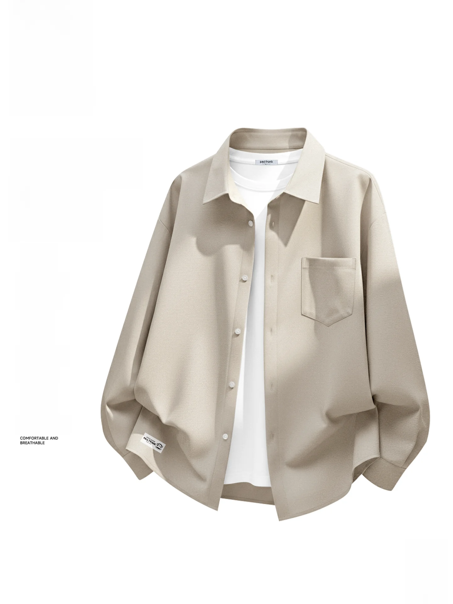 

Мужская весенняя новинка: дышащая повседневная рубашка из оксфордской ткани с длинным рукавом, однотонная, с воротником, абрикосового цвета