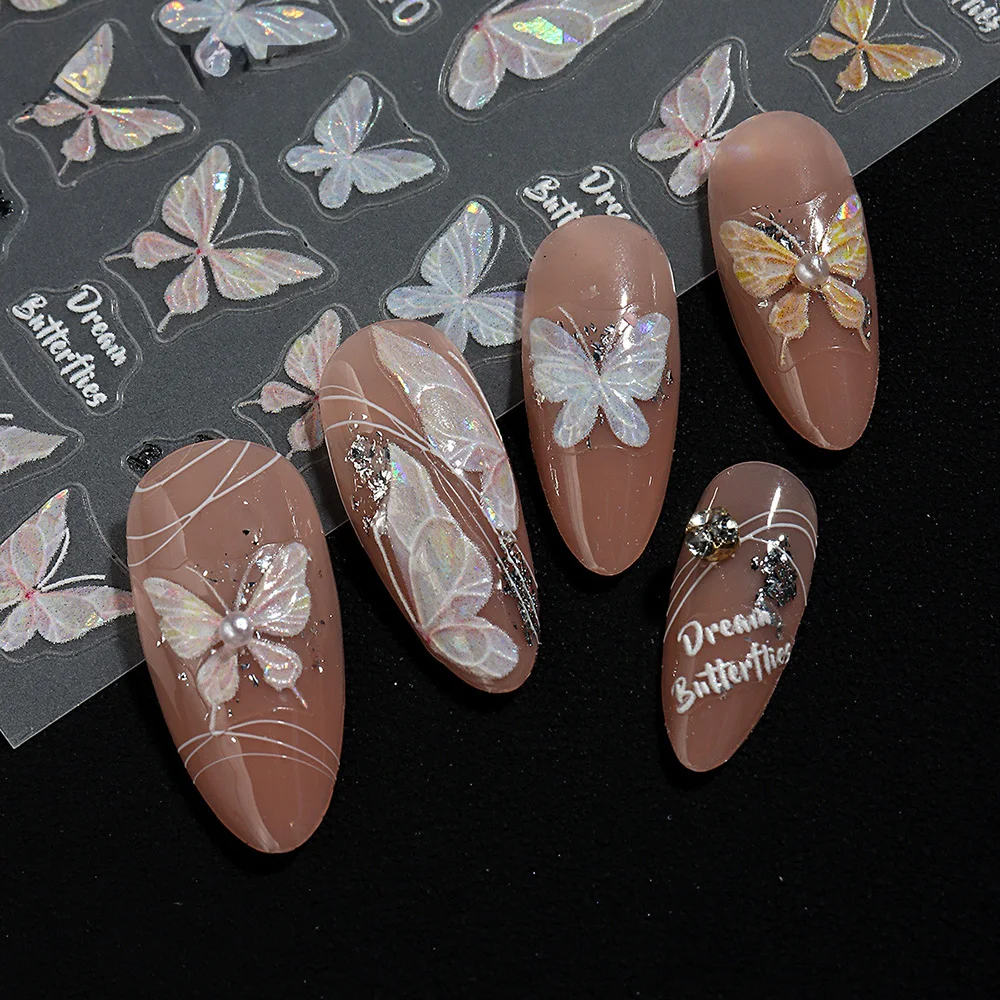 1PC Flash Fragment Shell Light Butterfly High Quality Nail Stickers Spring Summer Nail Art Decal Design Manicure Tool