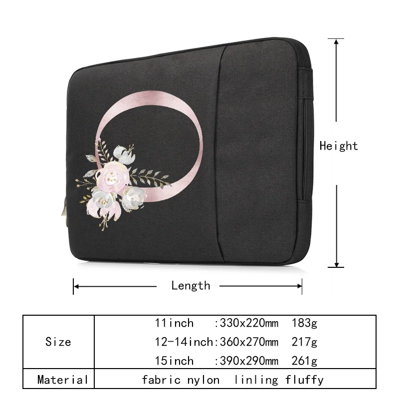 Laptop Bag Sleeve Case forMacbook Air ASUS Lenovo Dell Huawei Protective Carrying Case Pink Flower Initials Name Pattern Handbag