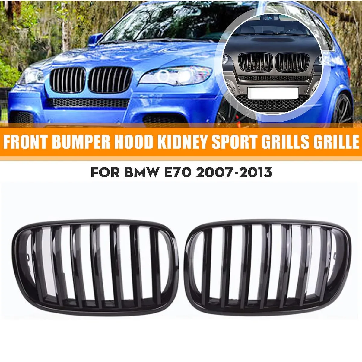 

Автомобильная передняя решетка для почек, гоночные решетки, решетка, глянцевый черный для BMW E70 E71 X5 X6 2007-2013 51137157687 Гоночный гриль
